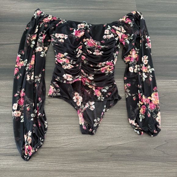 Lulu's Black and Pink Floral Bodysuit - Picture 4 of 4